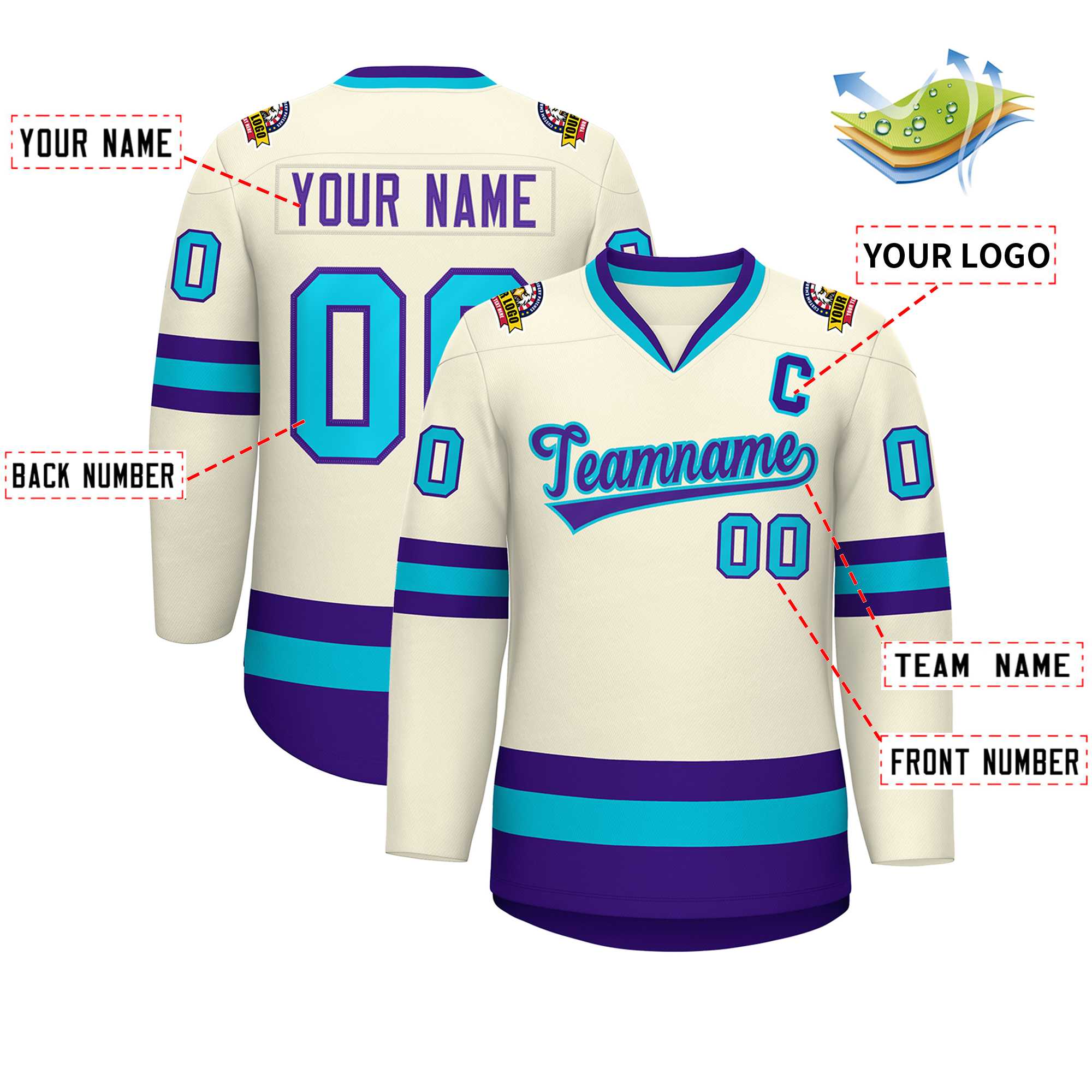 Custom Khaki Purple-Light Blue Classic Style Hockey Jersey | KXKSHOP