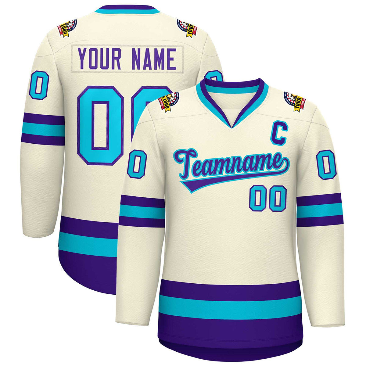 Custom Khaki Purple-Light Blue Classic Style Hockey Jersey | KXKSHOP
