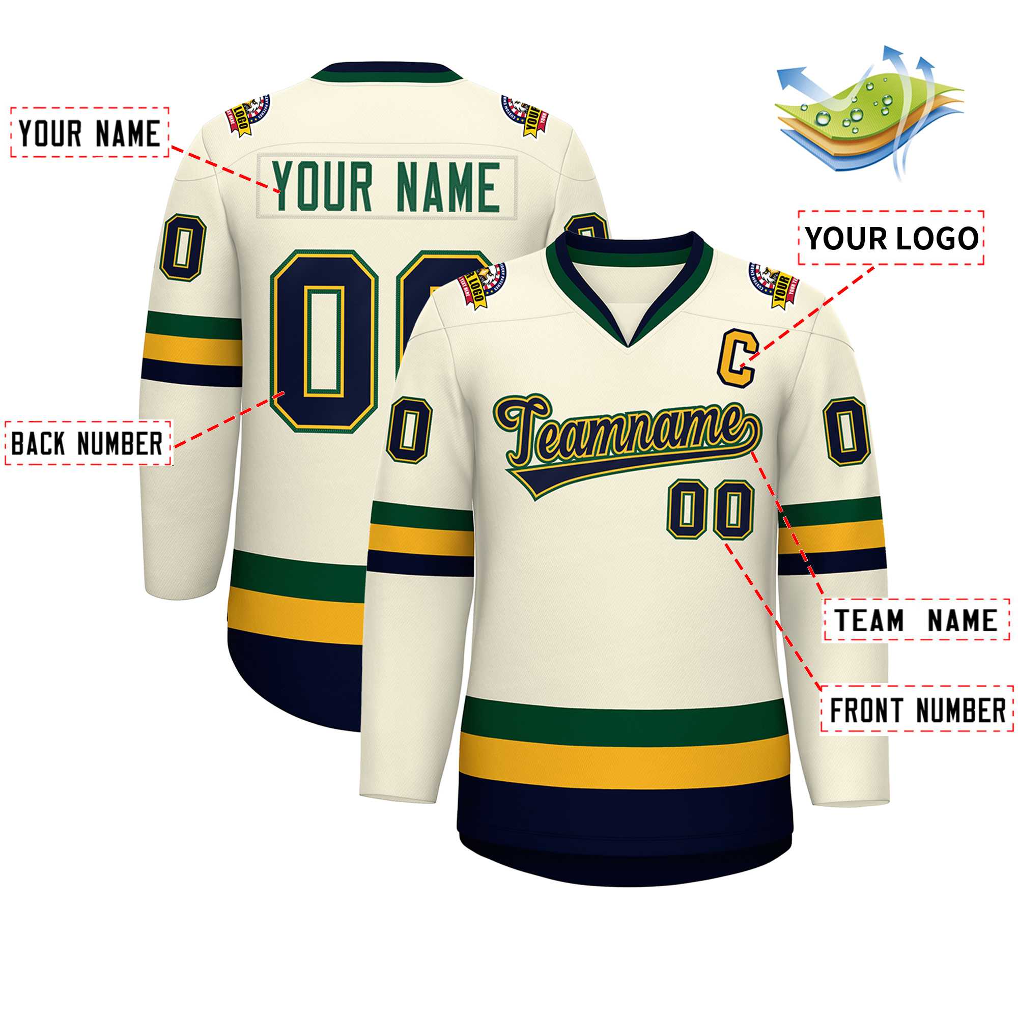 Custom Khaki Navy Gold-Green Classic Style Hockey Jersey | KXKSHOP