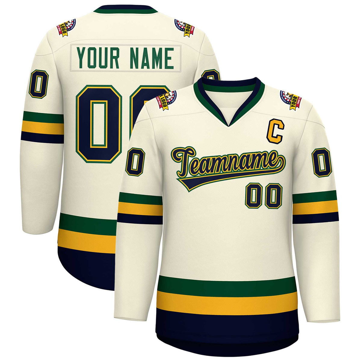 Custom Khaki Navy Gold-Green Classic Style Hockey Jersey | KXKSHOP