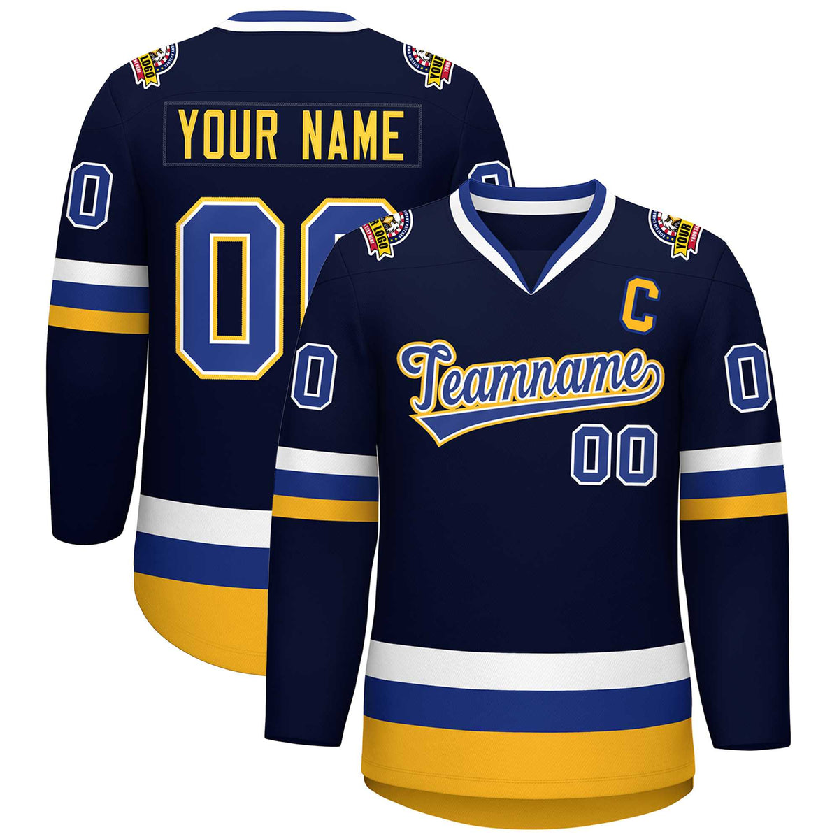 Custom Navy Royal White-Gold Classic Style Hockey Jersey | KXKSHOP
