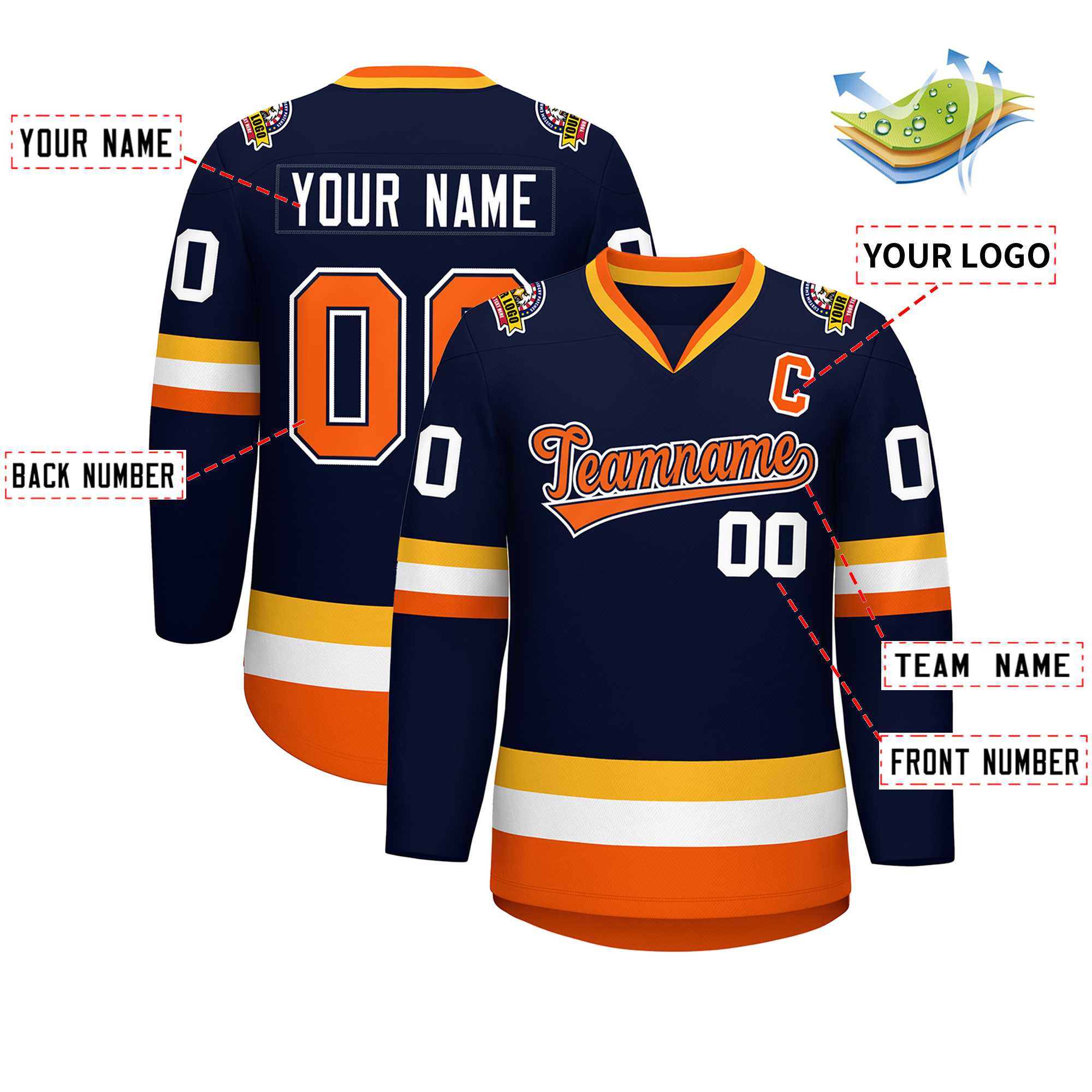 Custom Navy Orange Navy-White Classic Style Hockey Jersey | KXKSHOP
