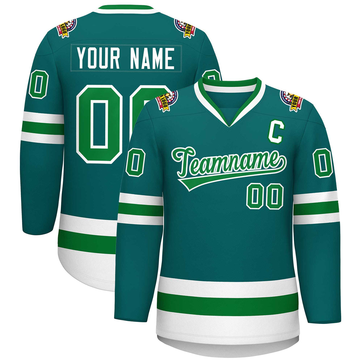 Custom Teal Kelly Green-White Classic Style Hockey Jersey | KXKSHOP