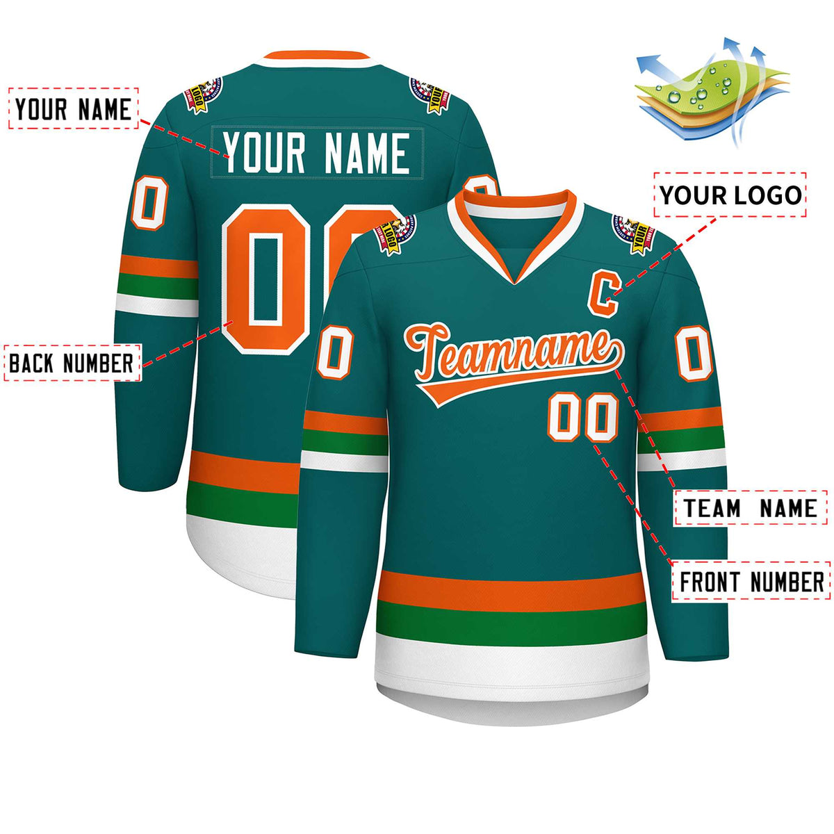 Custom Teal Orange-White Classic Style Hockey Jersey | KXKSHOP