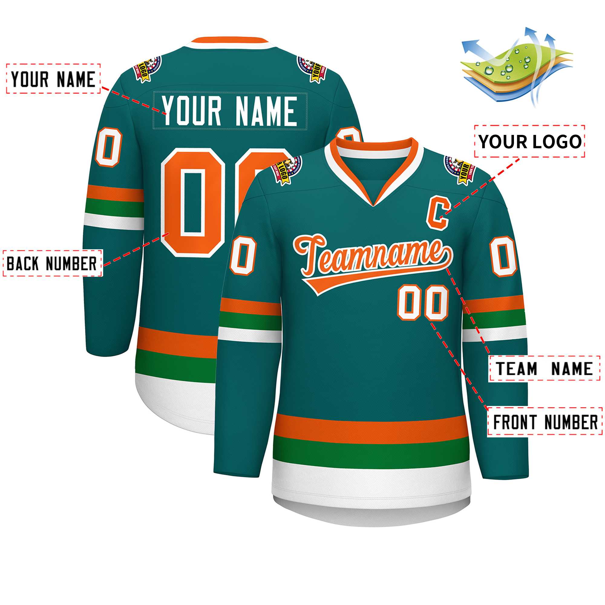 Custom Teal Orange-White Classic Style Hockey Jersey | KXKSHOP