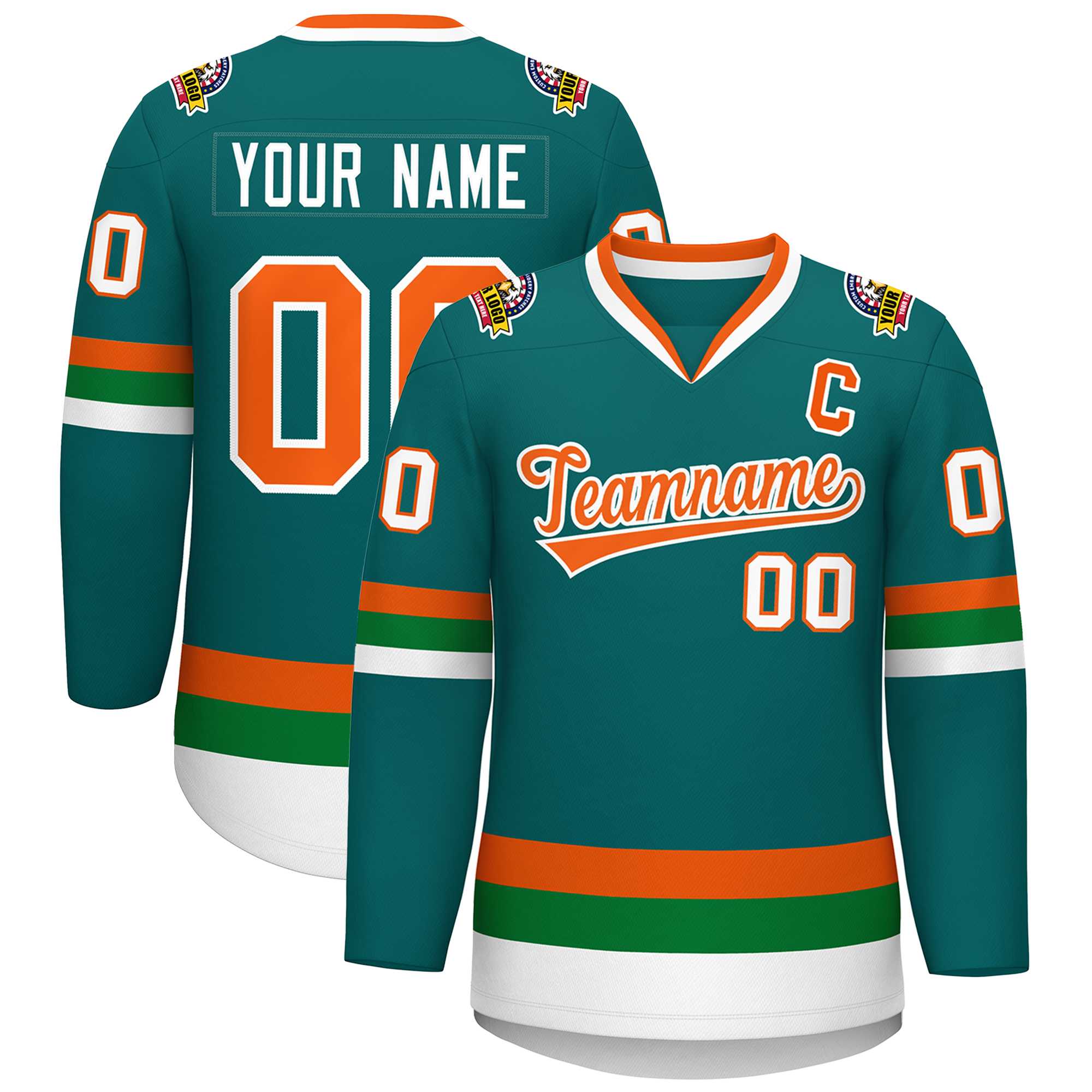 Custom Teal Orange-White Classic Style Hockey Jersey | KXKSHOP