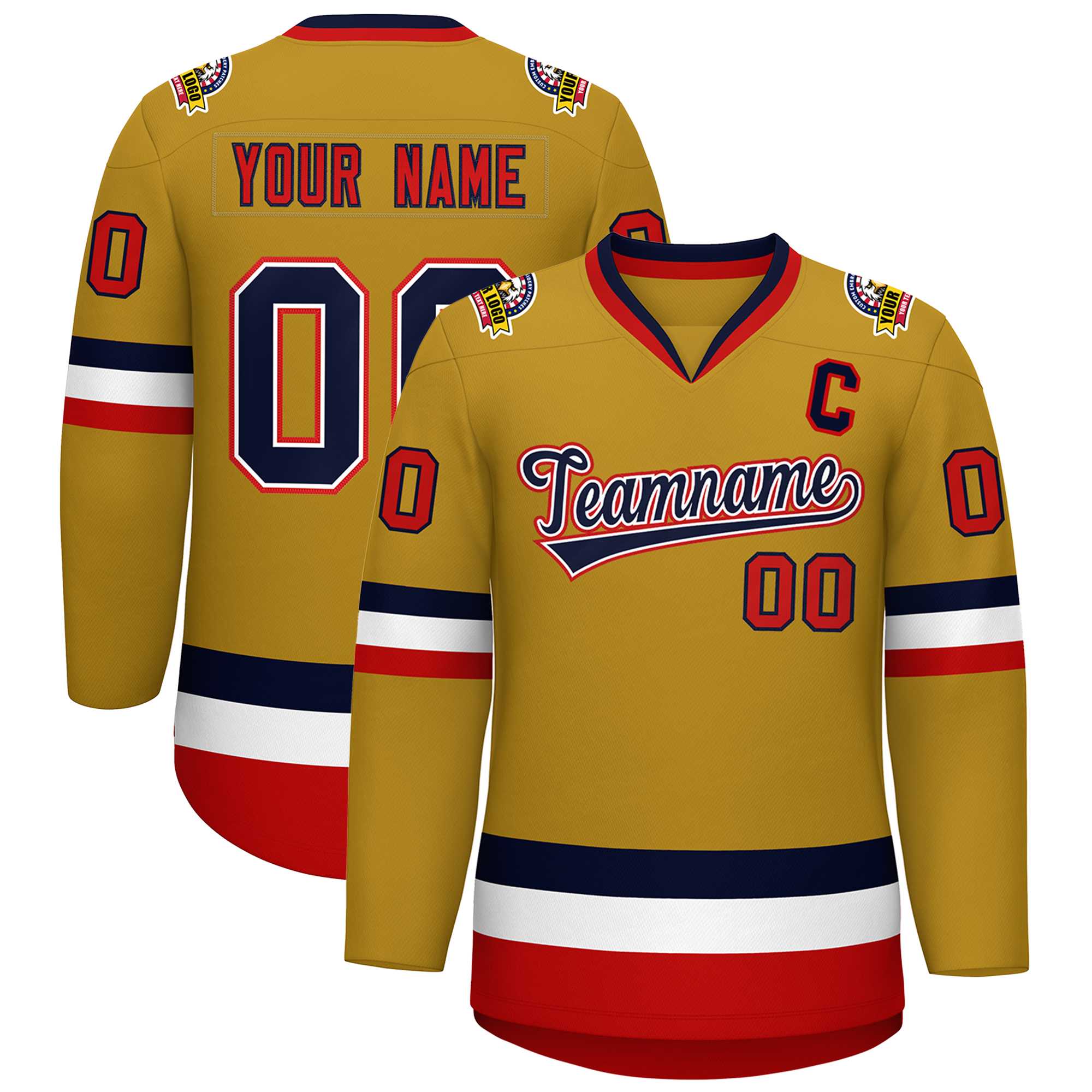 Custom Old Gold Navy White-Red Classic Style Hockey Jersey | KXKSHOP