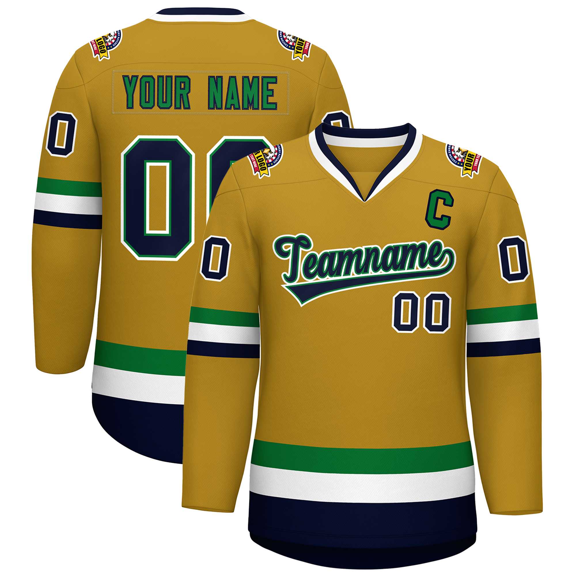 Custom Old Gold Navy Kelly Green-White Classic Style Hockey Jersey | KXKSHOP