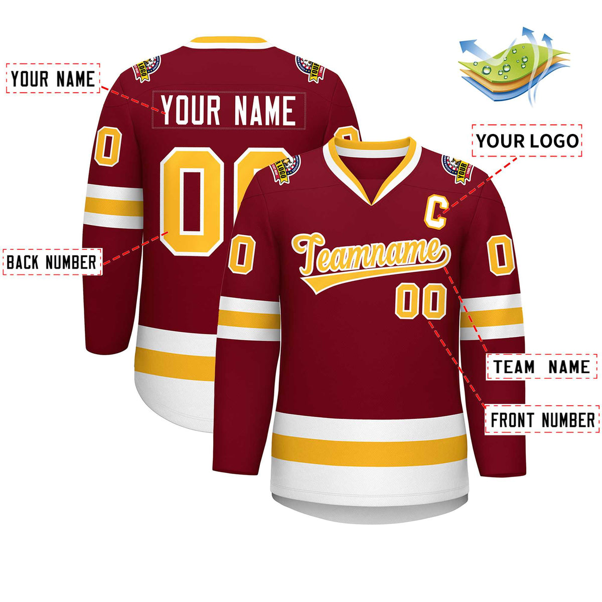 Custom Crimson Gold-White Classic Style Hockey Jersey | KXKSHOP