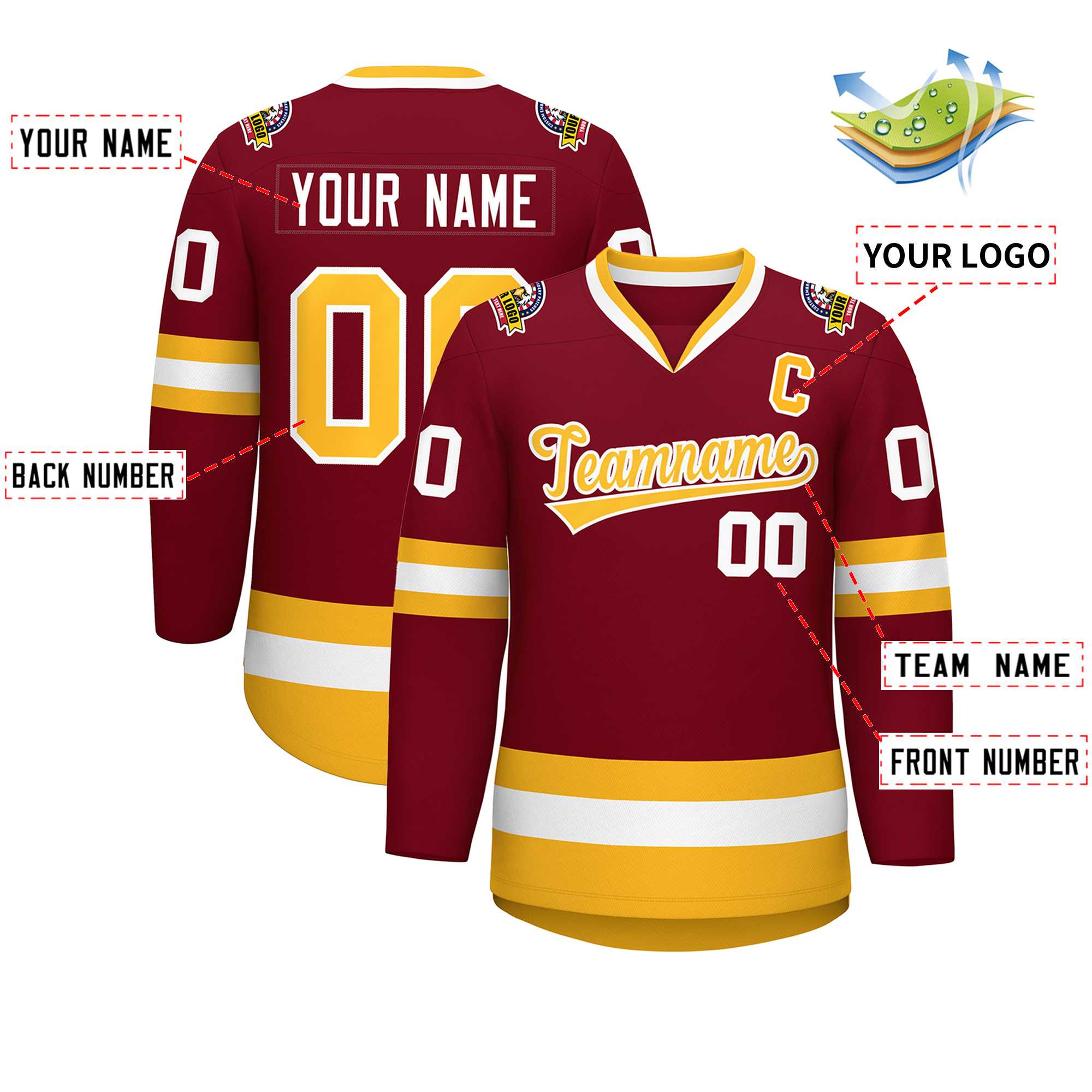 Custom Crimson Gold-White Classic Style Hockey Jersey | KXKSHOP