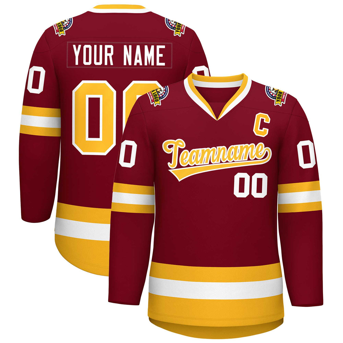 Custom Crimson Gold-White Classic Style Hockey Jersey | KXKSHOP
