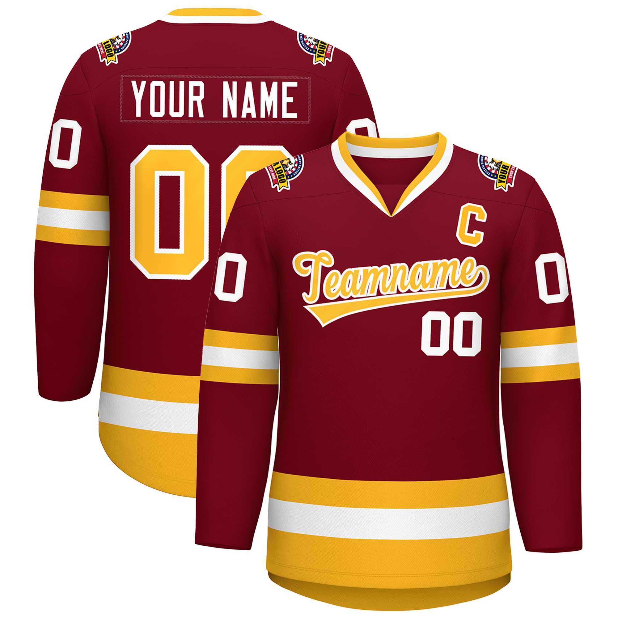 Custom Crimson Gold-White Classic Style Hockey Jersey | KXKSHOP