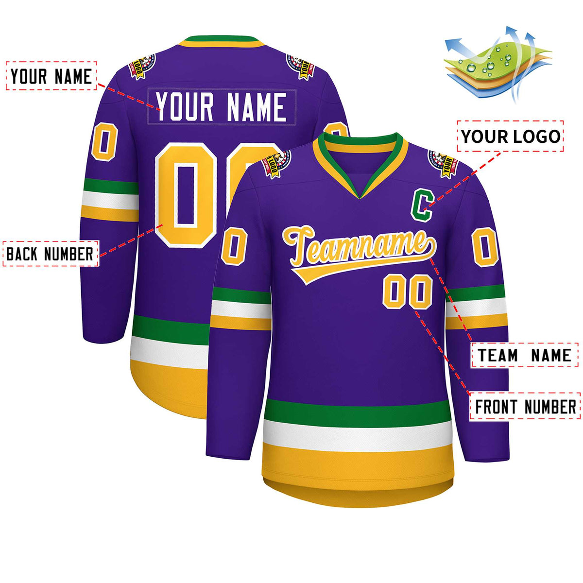 Custom Purple Gold-White Classic Style Hockey Jersey | KXKSHOP