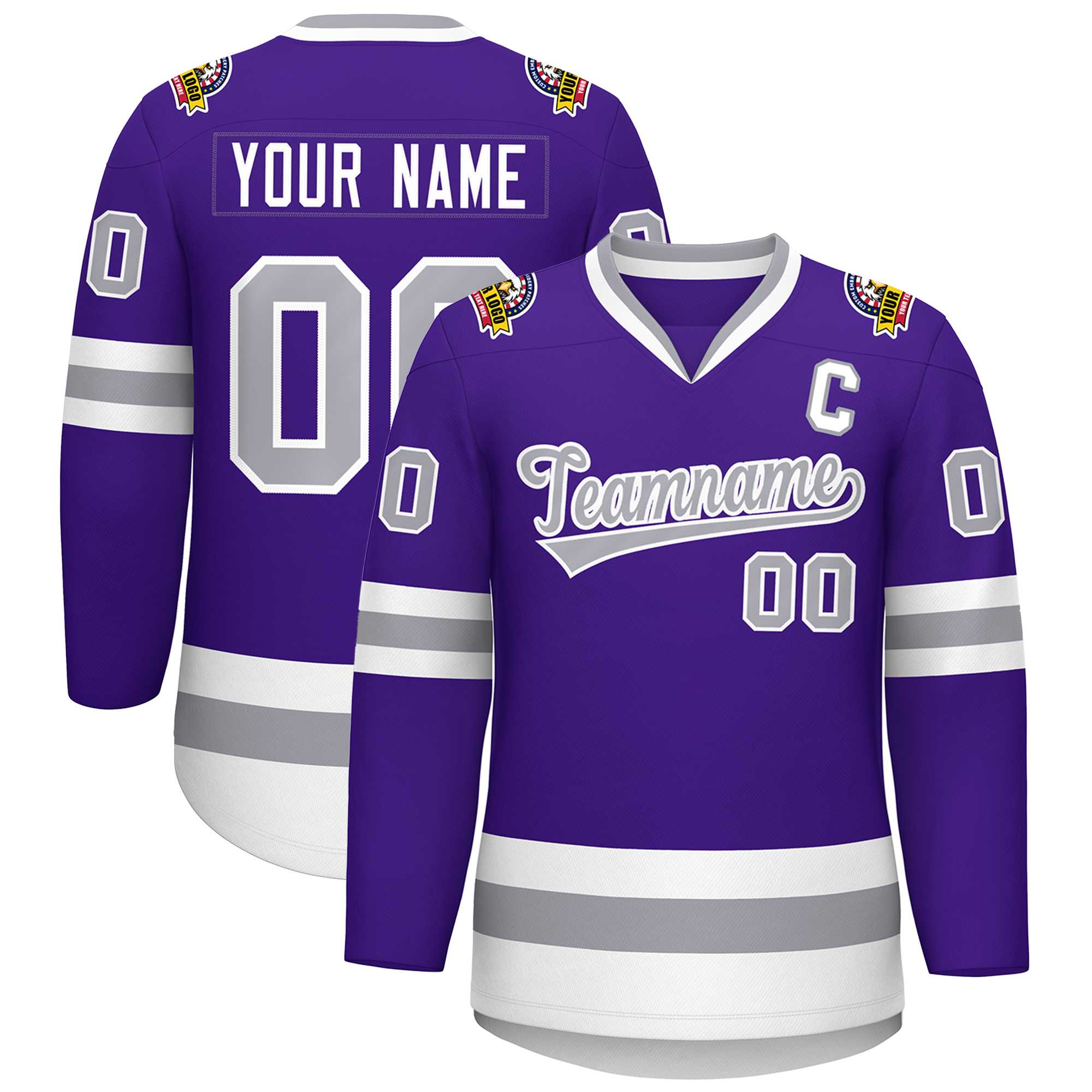 Custom Purple Gray-White Classic Style Hockey Jersey | KXKSHOP