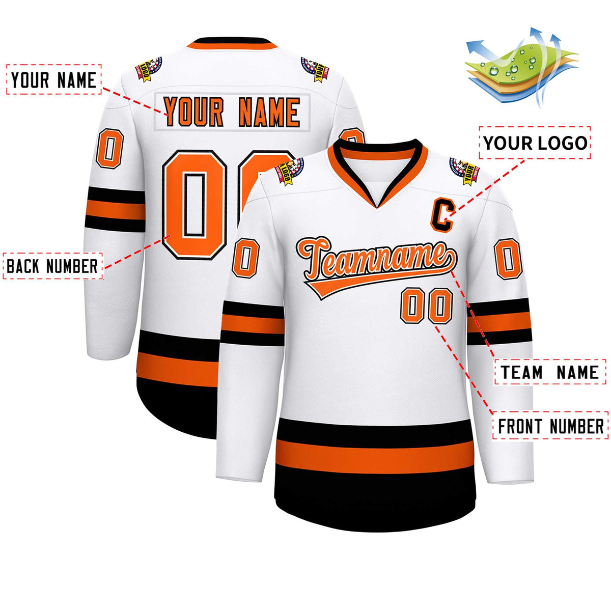 Custom White Orange White-Black Classic Style Hockey Jersey | KXKSHOP