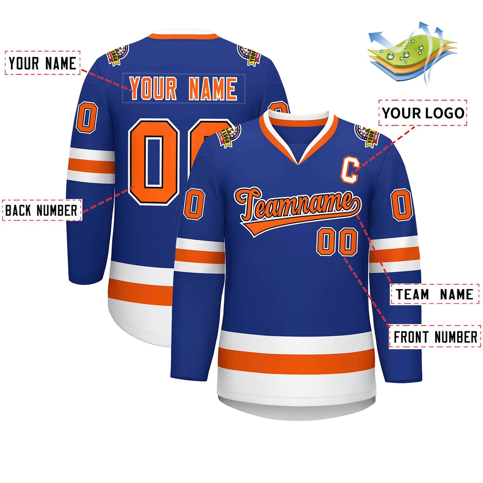 Custom Royal Orange Black-White Classic Style Hockey Jersey | KXKSHOP