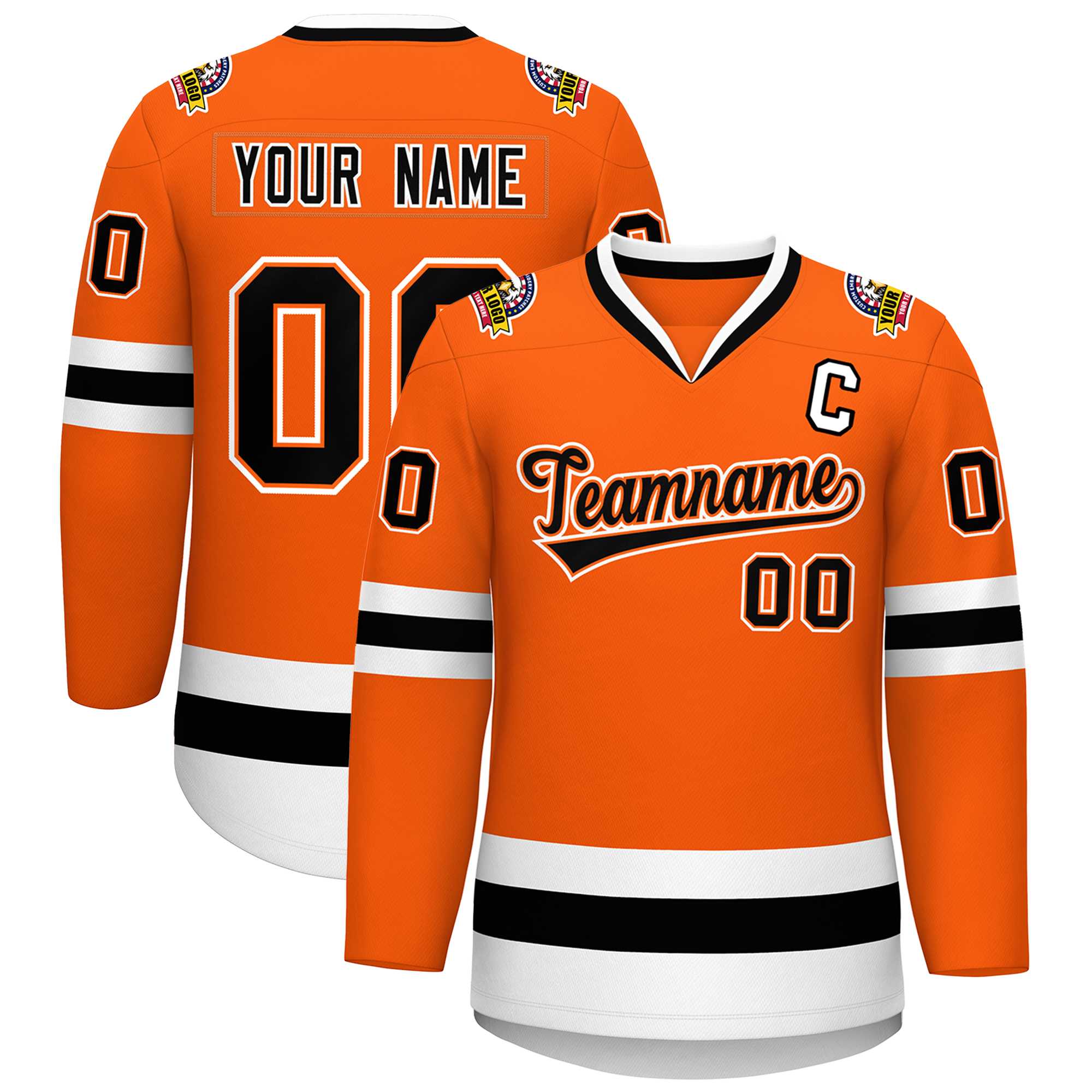 Custom Orange Black Orange-White Classic Style Hockey Jersey | KXKSHOP