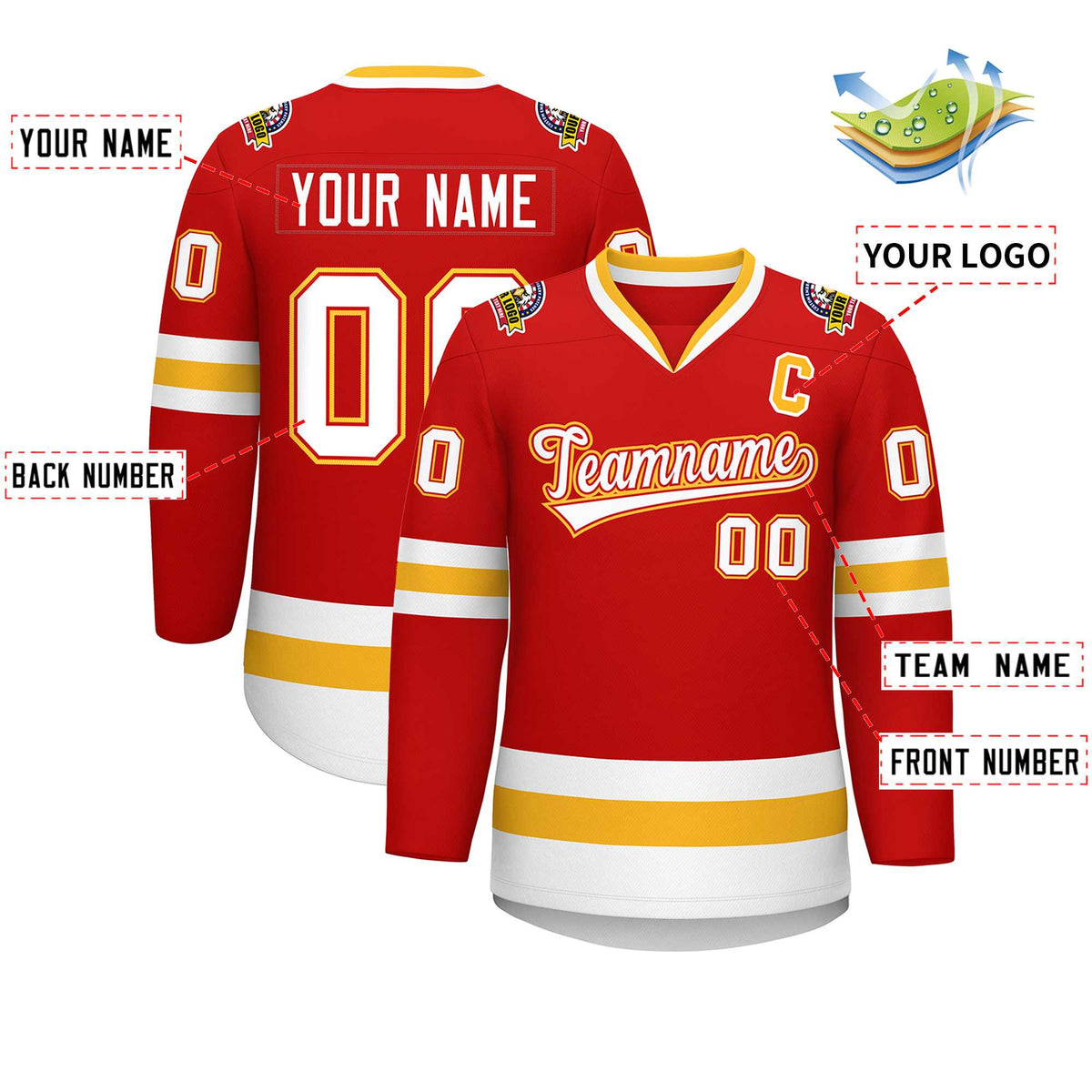 Custom Red White Red-Gold Classic Style Hockey Jersey | KXKSHOP