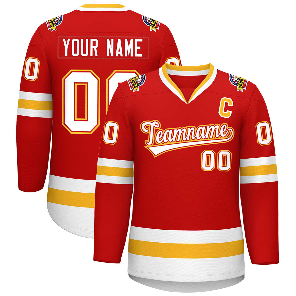 Custom Red White Red-Gold Classic Style Hockey Jersey | KXKSHOP