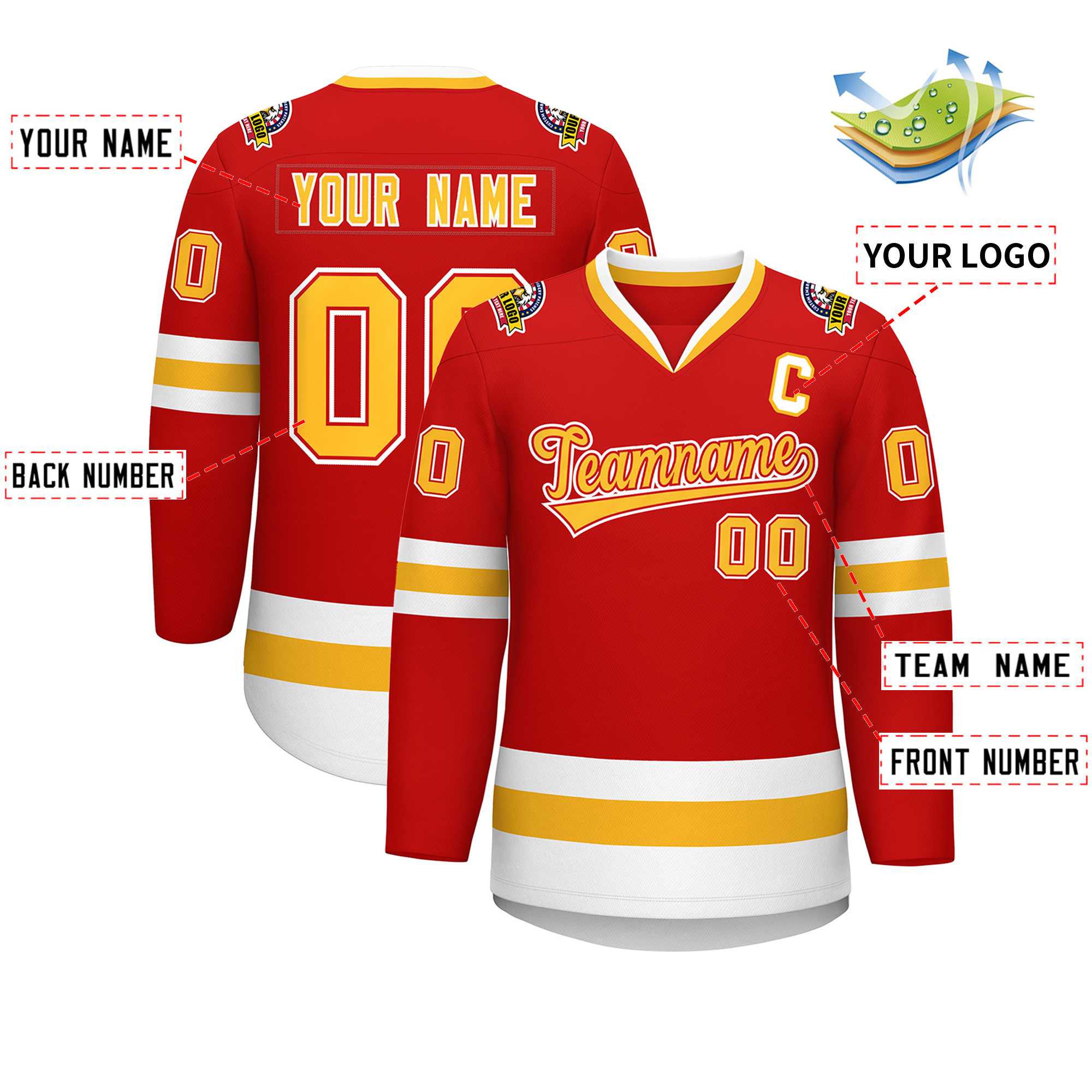 Custom Red Gold Red-White Classic Style Hockey Jersey | KXKSHOP