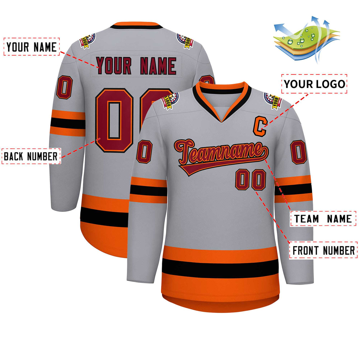 Custom Gray Crimson Orange-Black Classic Style Hockey Jersey | KXKSHOP