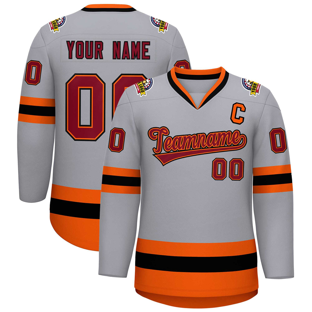 Custom Gray Crimson Orange-Black Classic Style Hockey Jersey | KXKSHOP