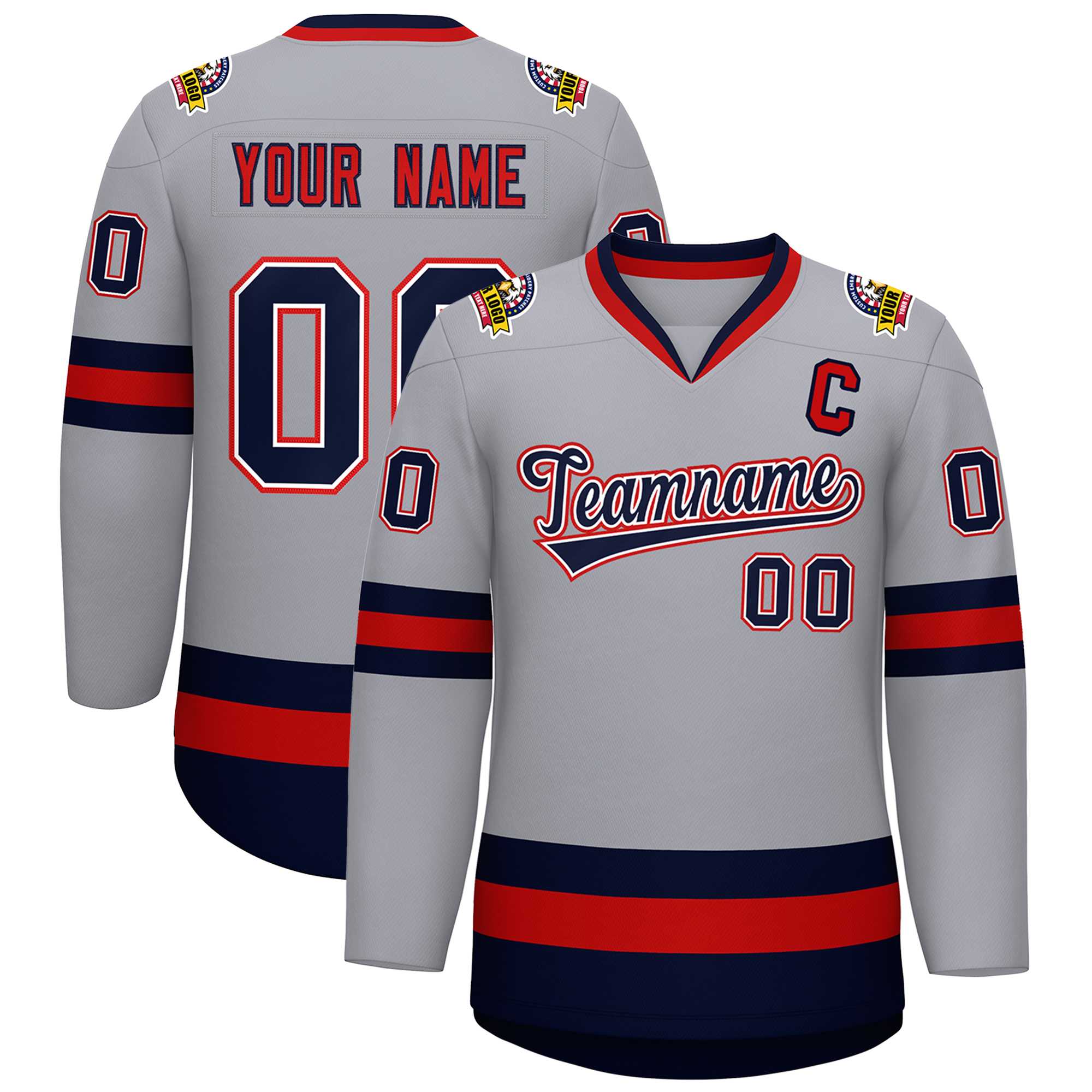 Custom Gray Navy White-Red Classic Style Hockey Jersey | KXKSHOP