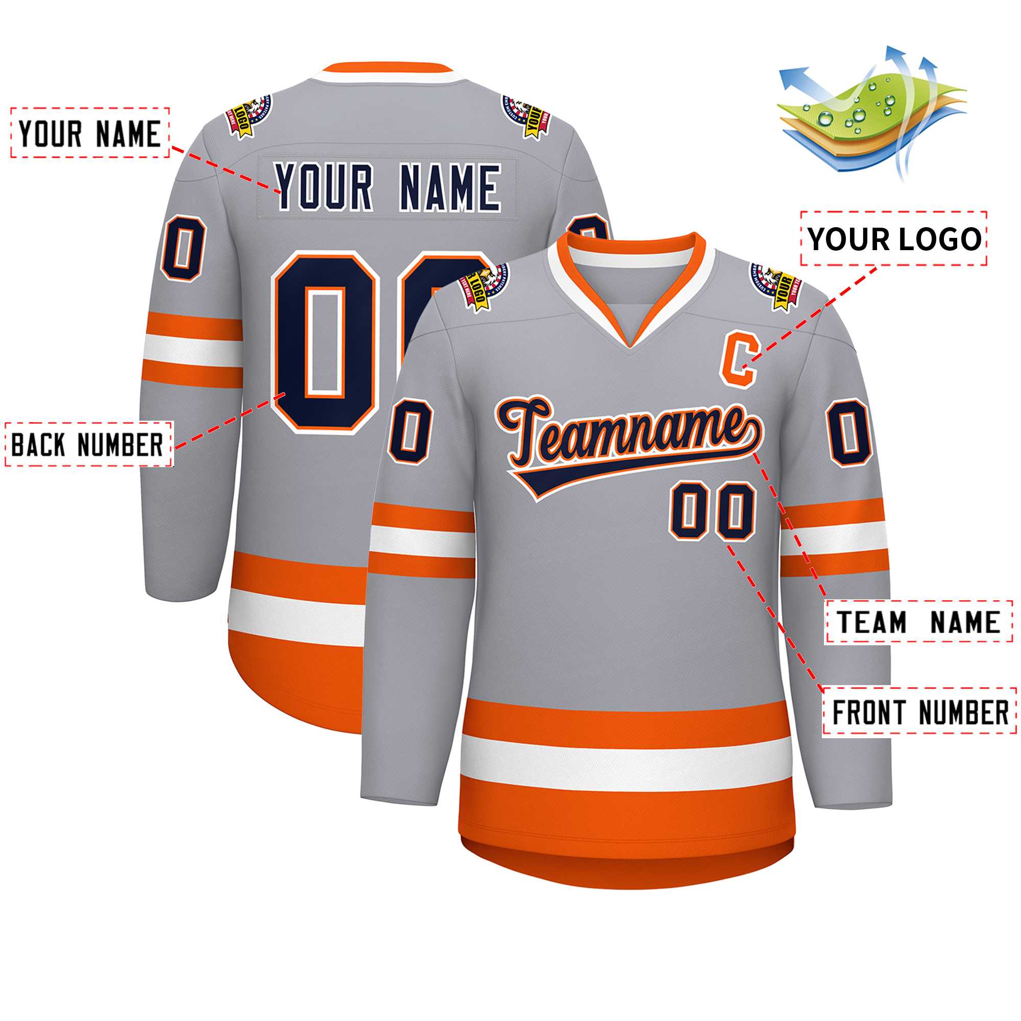 Custom Gray Navy Orange-White Classic Style Hockey Jersey | KXKSHOP