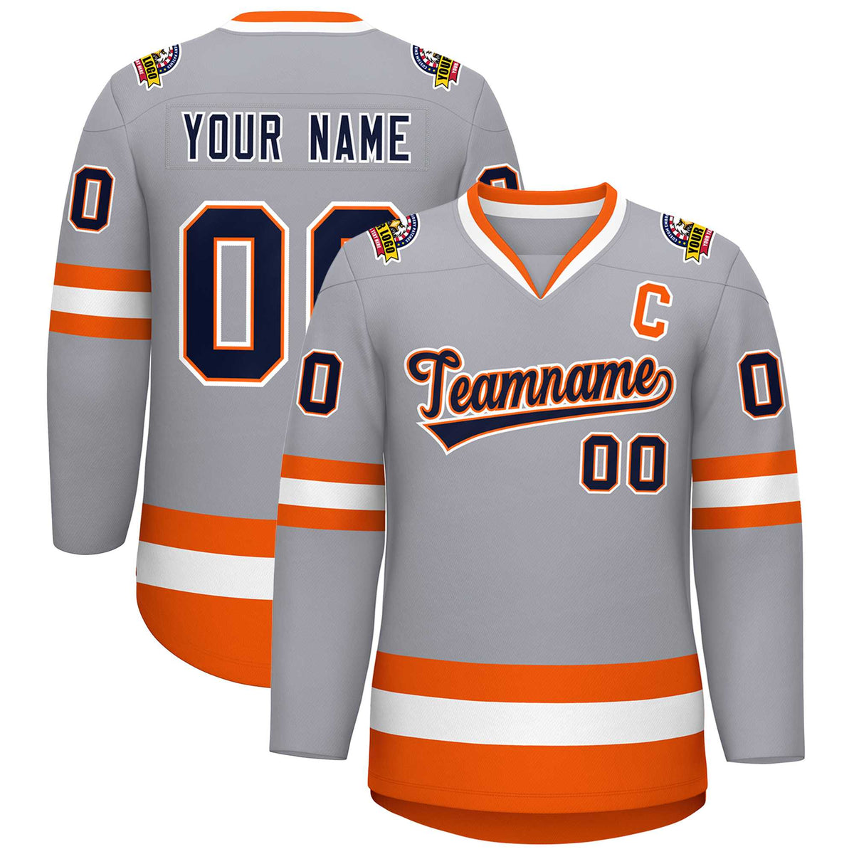 Custom Gray Navy Orange-White Classic Style Hockey Jersey | KXKSHOP