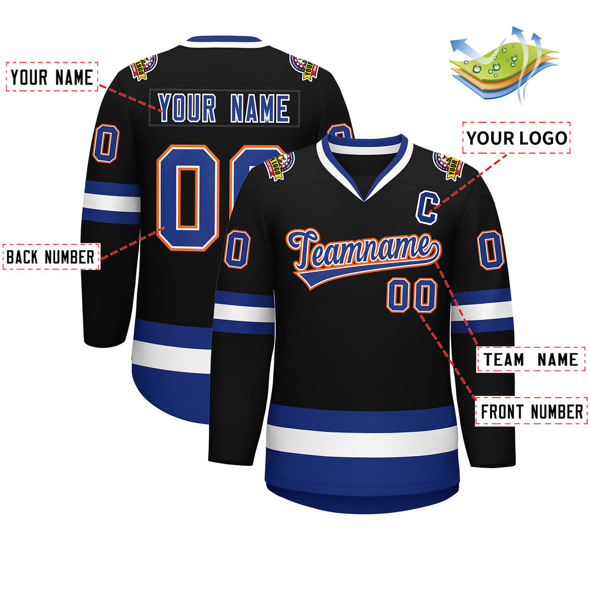 Custom Black Royal White-Orange Classic Style Hockey Jersey | KXKSHOP