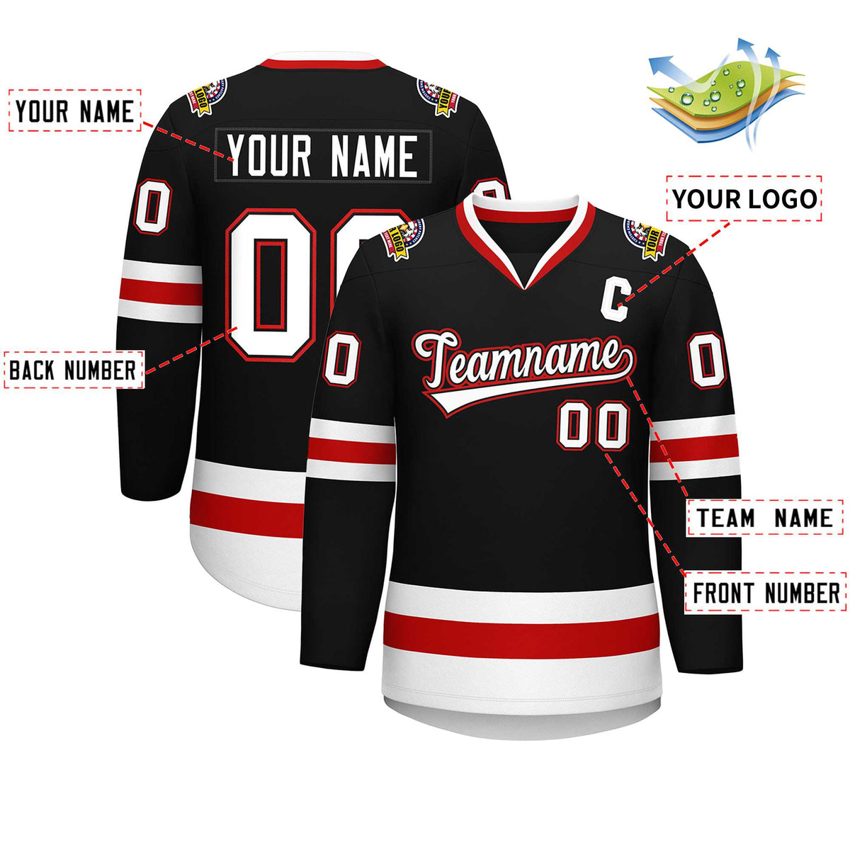 Custom Black White Black-Red Classic Style Hockey Jersey | KXKSHOP