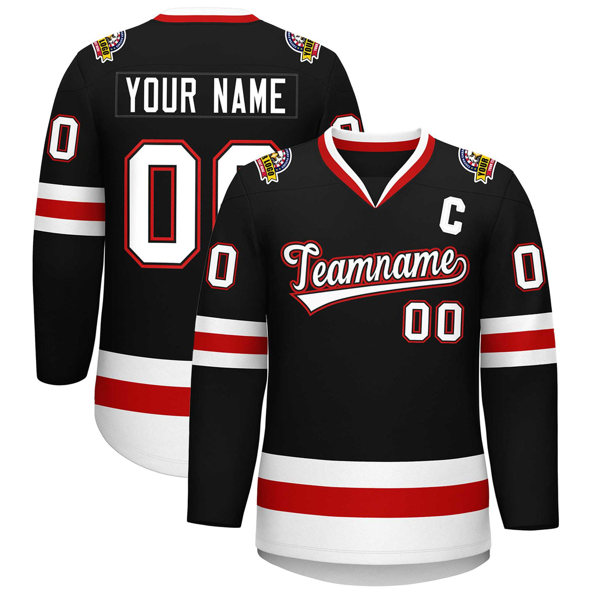 Custom Black White Black-Red Classic Style Hockey Jersey | KXKSHOP