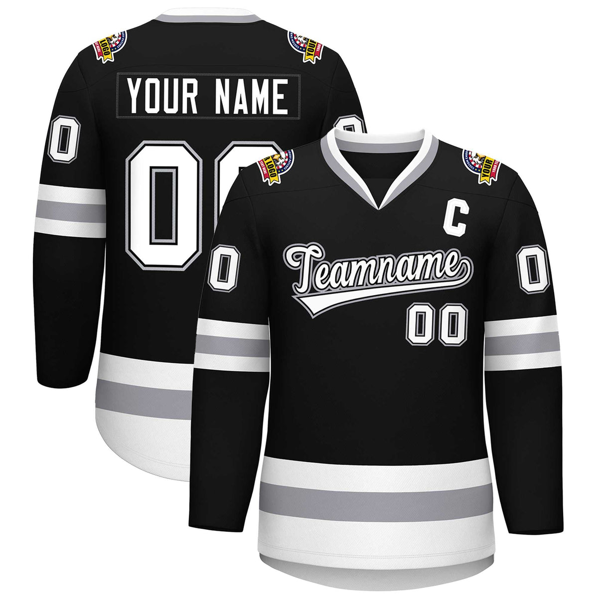 Custom Black White Black-Gray Classic Style Hockey Jersey | KXKSHOP