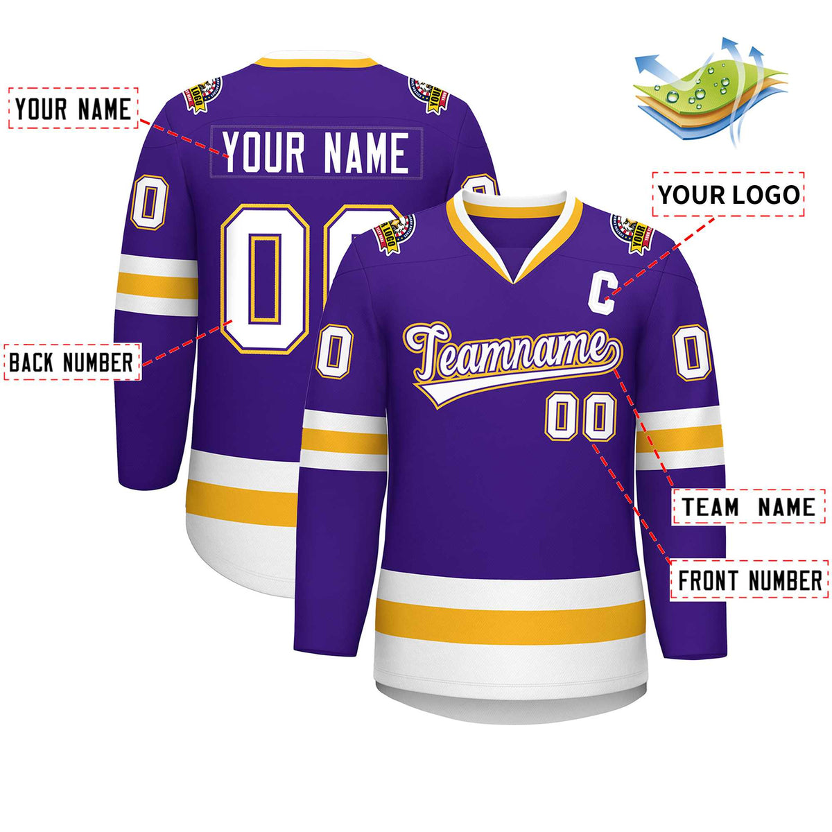 Custom Purple White Purple-Gold Classic Style Hockey Jersey | KXKSHOP