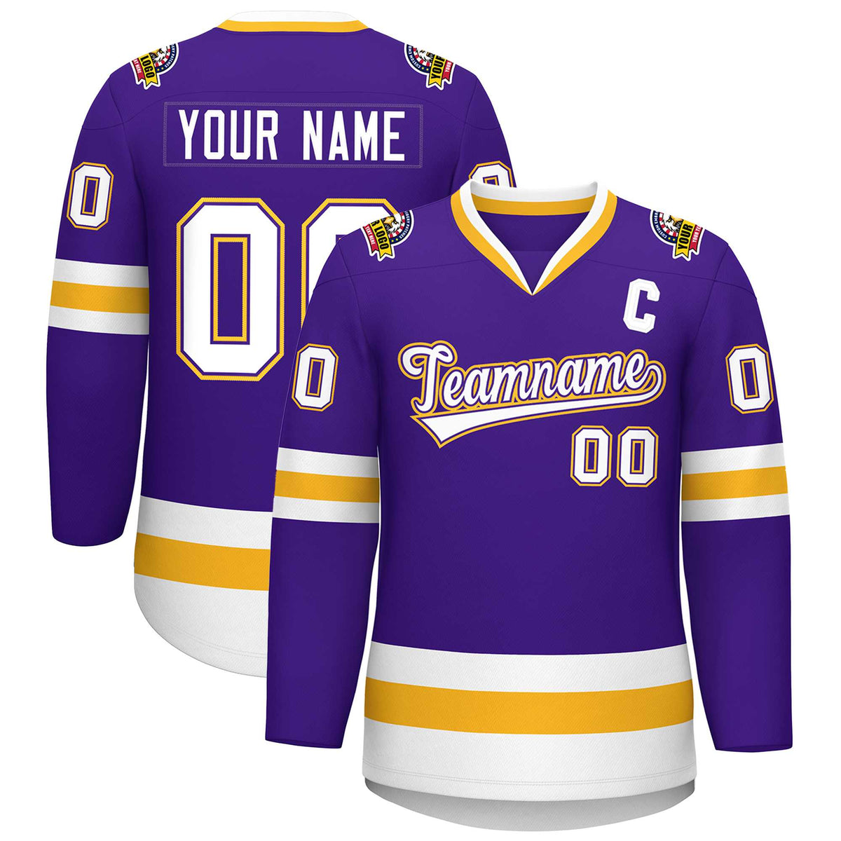 Custom Purple White Purple-Gold Classic Style Hockey Jersey | KXKSHOP