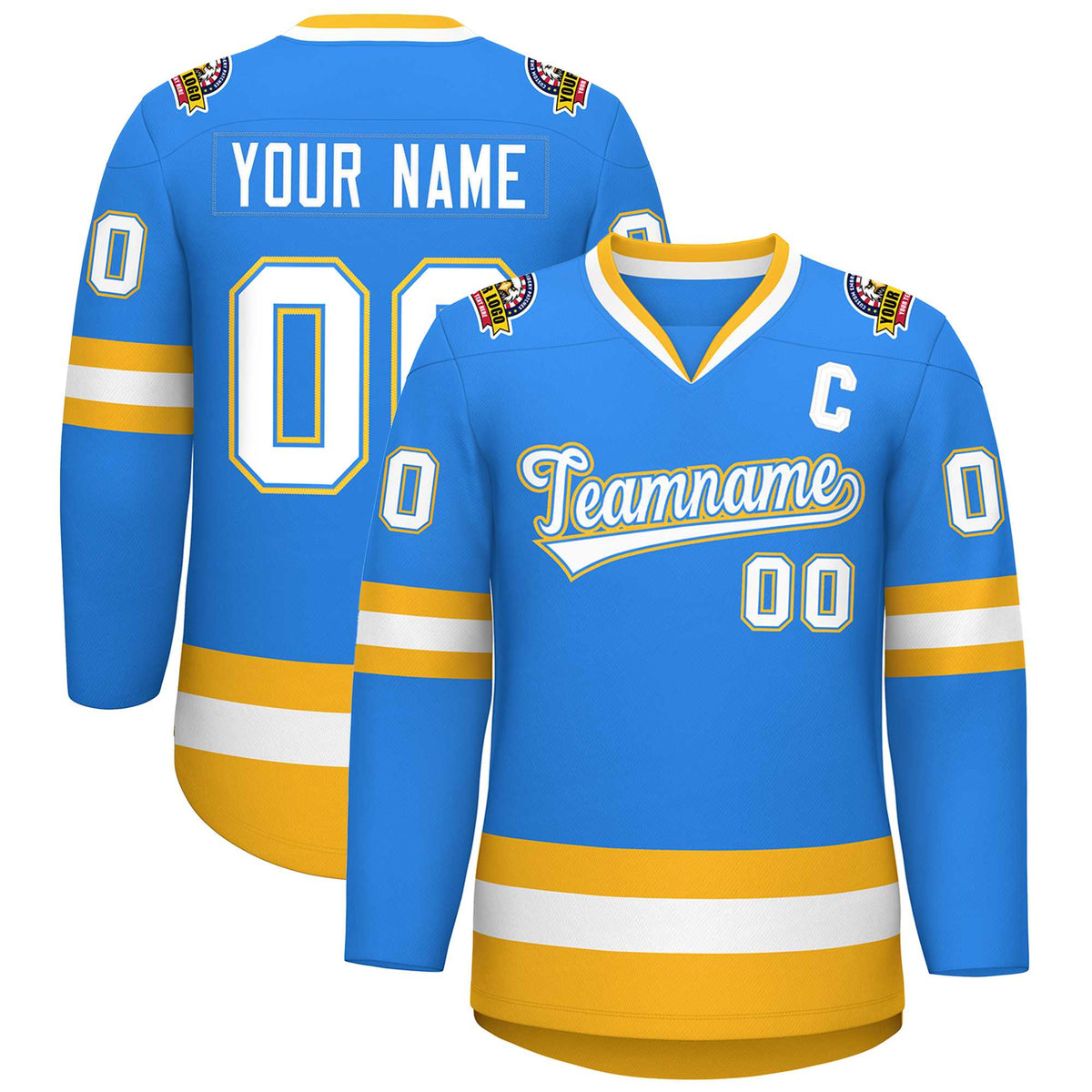 Custom Powder Blue White Powder Blue-Gold Classic Style Hockey Jersey | KXKSHOP