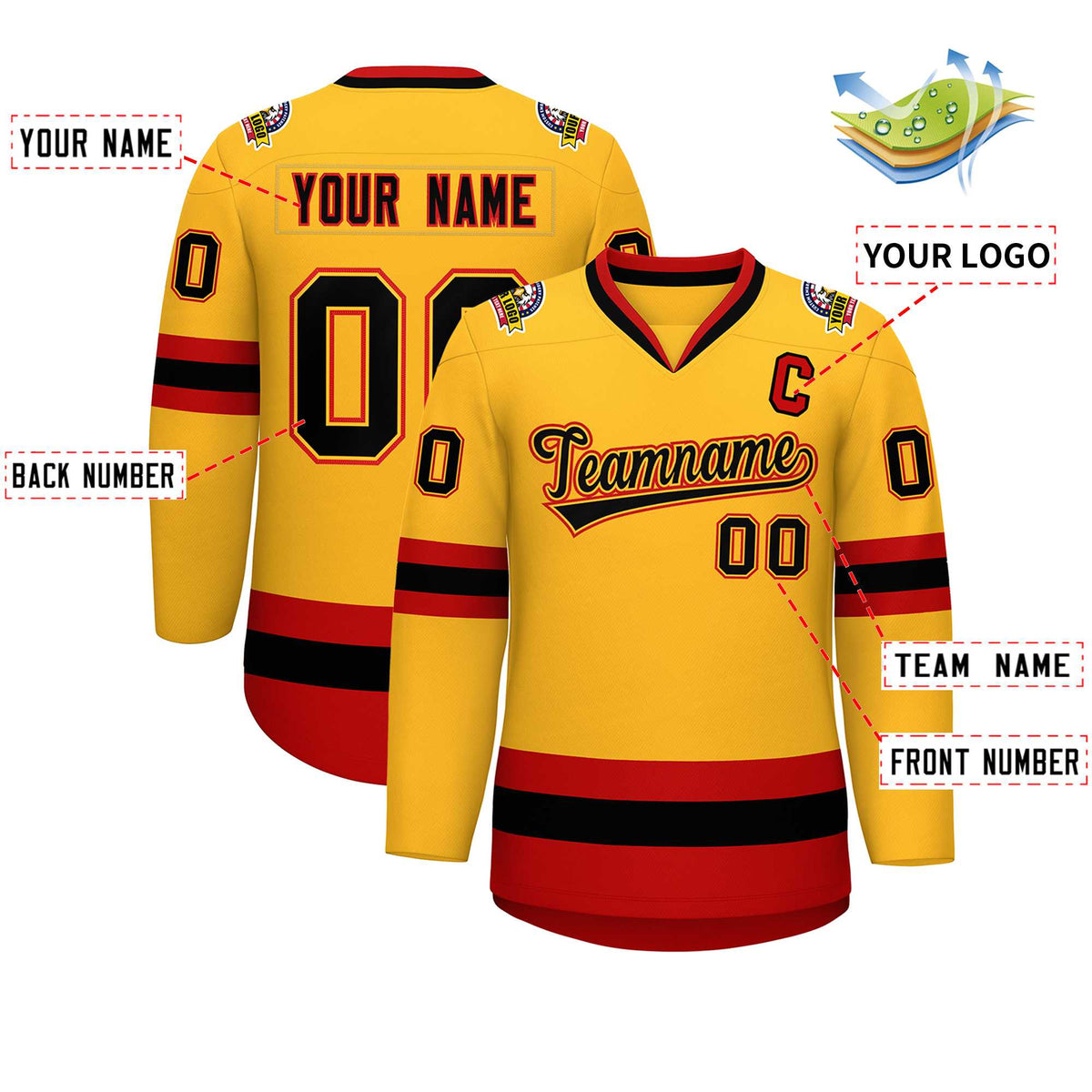 Custom Gold Black Gold-Red Classic Style Hockey Jersey | KXKSHOP