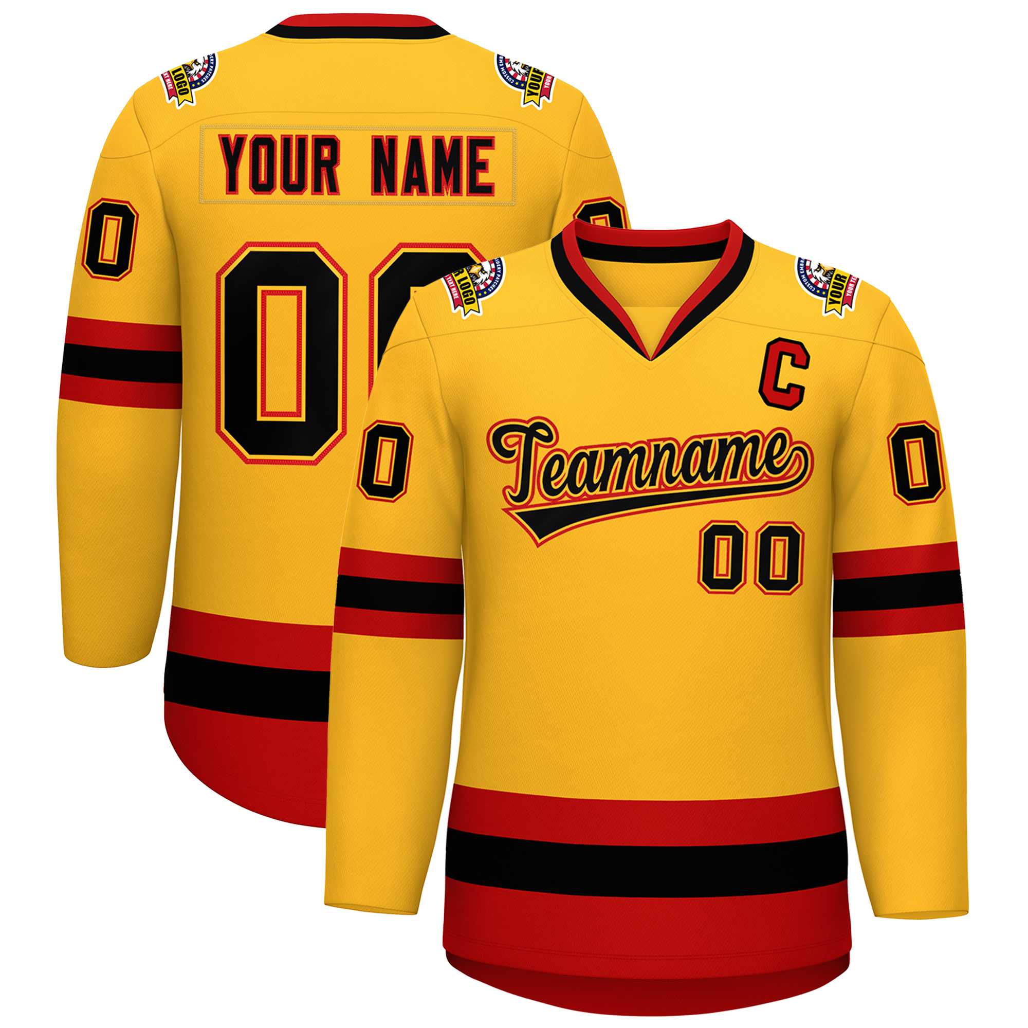 Custom Gold Black Gold-Red Classic Style Hockey Jersey | KXKSHOP
