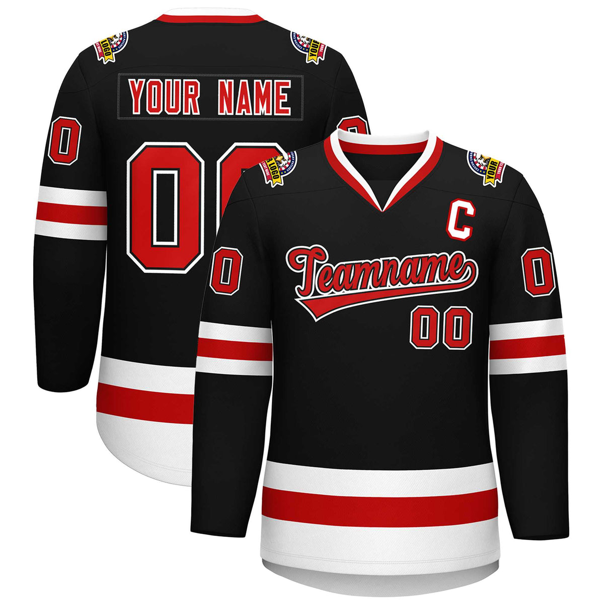 Custom Black Red Black-White Classic Style Hockey Jersey | KXKSHOP