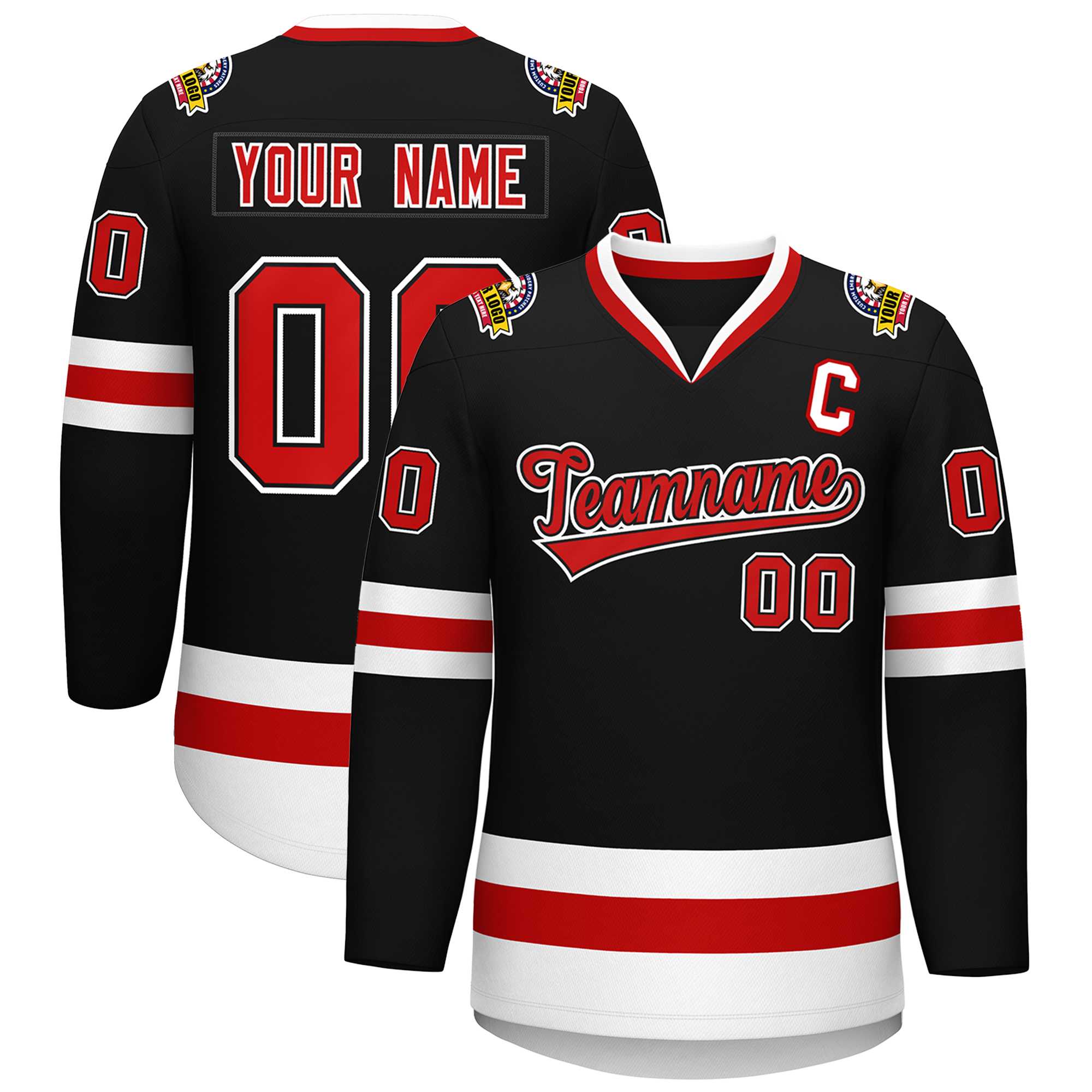 Custom Black Red Black-White Classic Style Hockey Jersey | KXKSHOP
