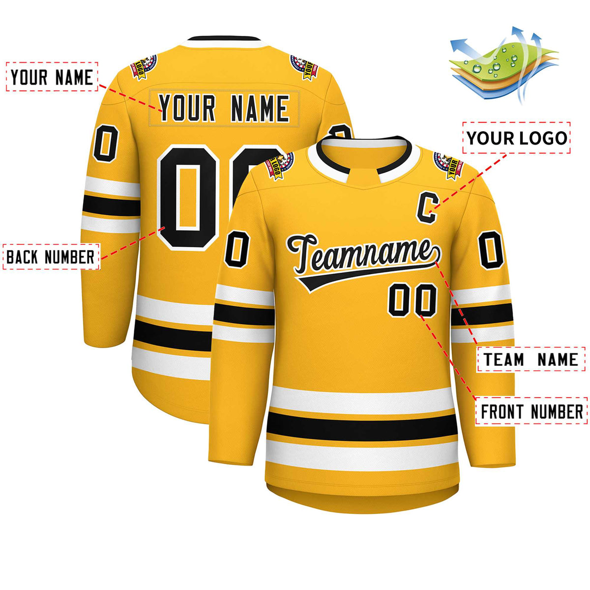 Custom Gold Black-White Classic Style Hockey Jersey | KXKSHOP