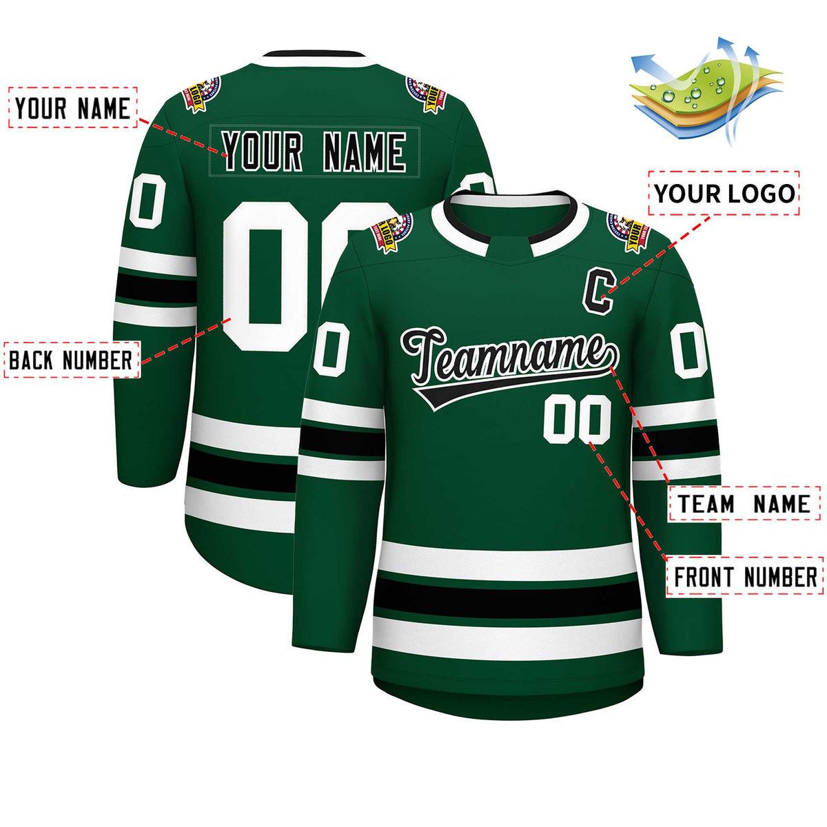 Custom Green Black-White Classic Style Hockey Jersey | KXKSHOP