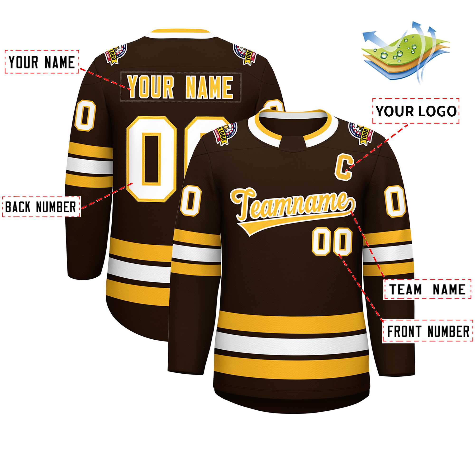 Custom Brown Gold-White Classic Style Hockey Jersey | KXKSHOP