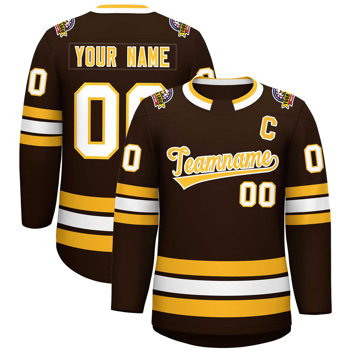 Custom Brown Gold-White Classic Style Hockey Jersey | KXKSHOP