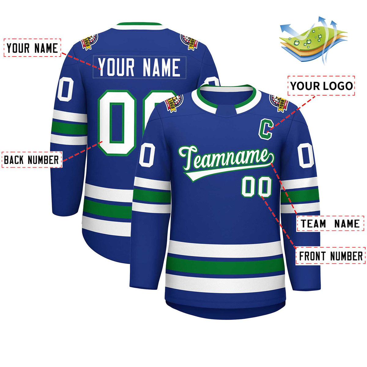 Custom Royal White-Kelly Green Classic Style Hockey Jersey | KXKSHOP