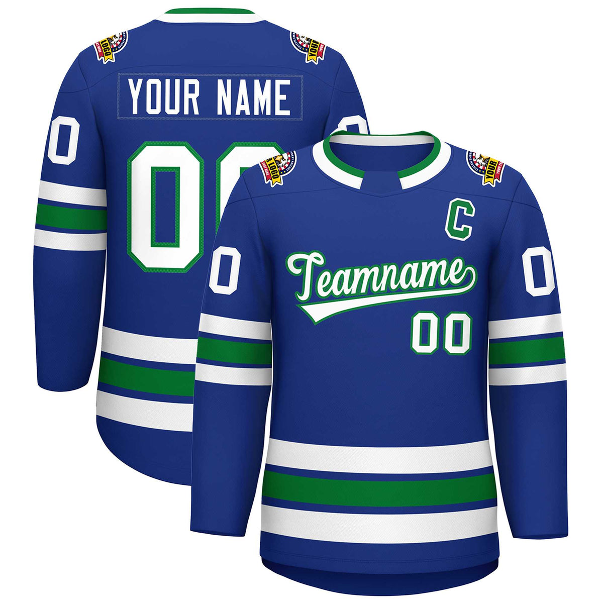 Custom Royal White-Kelly Green Classic Style Hockey Jersey | KXKSHOP
