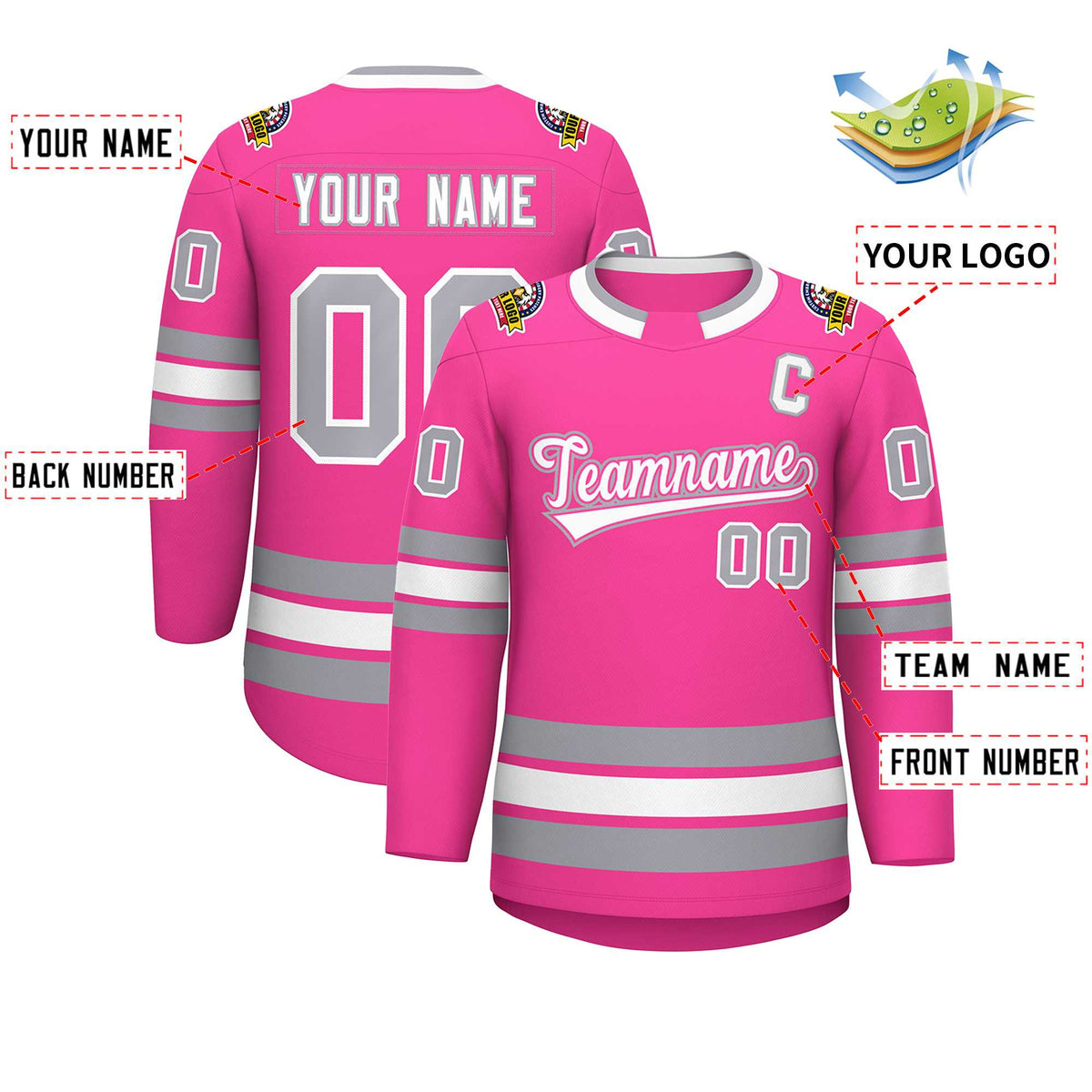 Custom Pink White Pink-Gray Classic Style Hockey Jersey | KXKSHOP