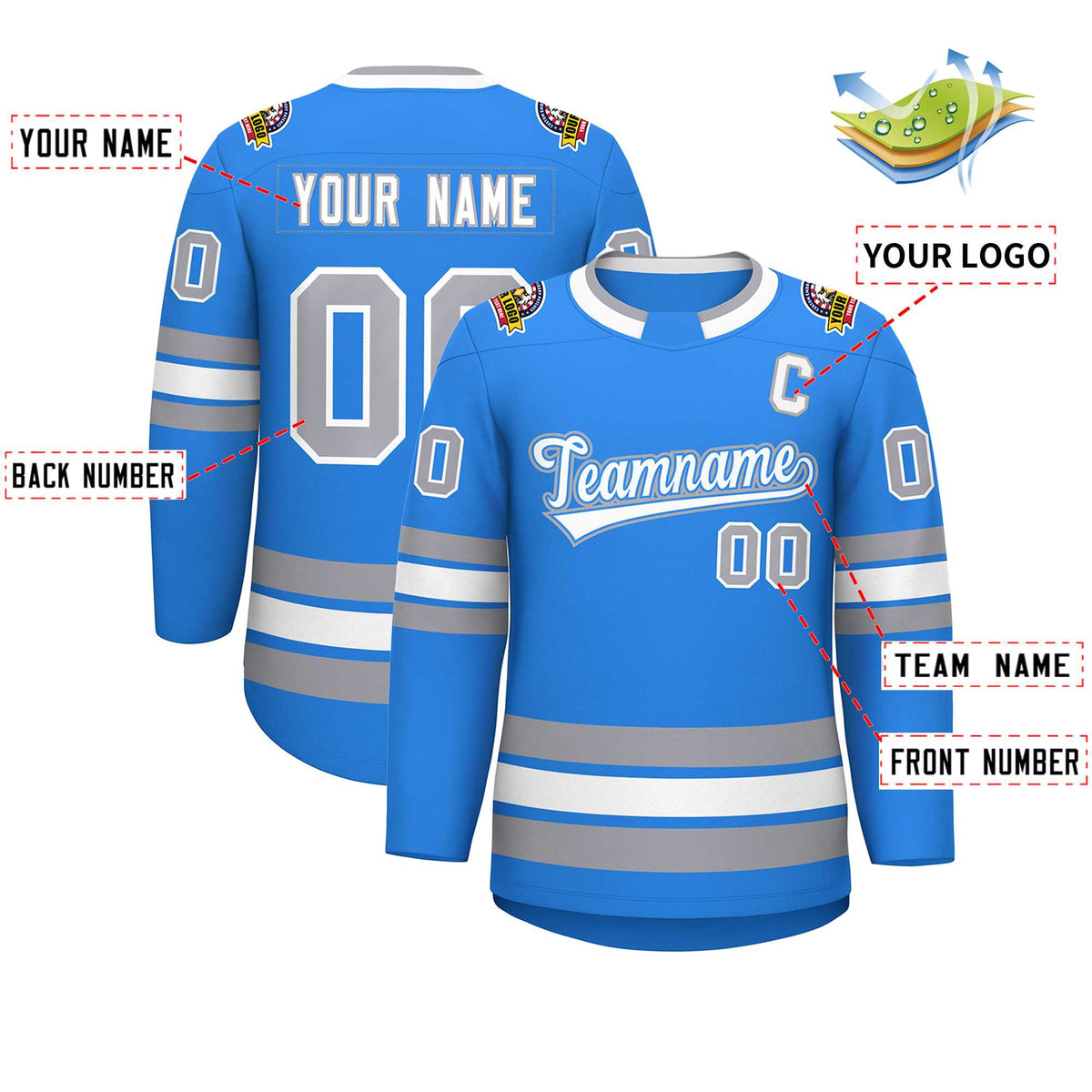 Custom Powder Blue White Powder Blue-Gray Classic Style Hockey Jersey | KXKSHOP