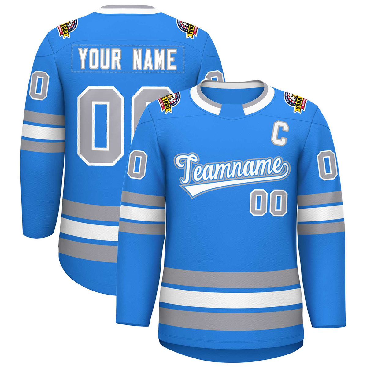 Custom Powder Blue White Powder Blue-Gray Classic Style Hockey Jersey | KXKSHOP