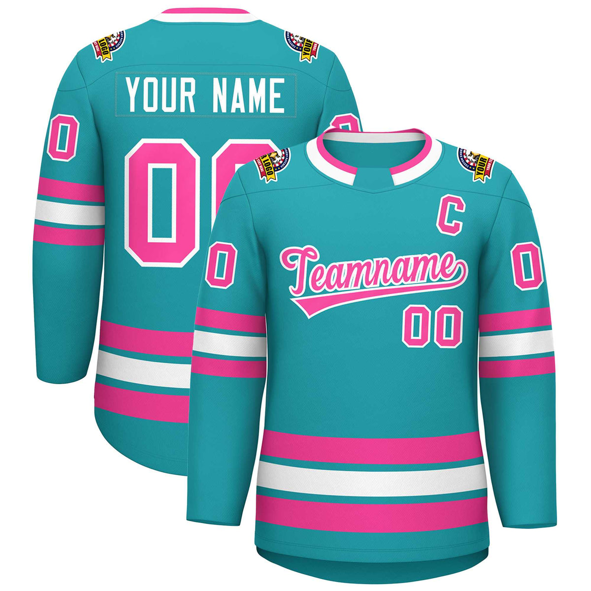 Custom Aqua Pink-White Classic Style Hockey Jersey | KXKSHOP